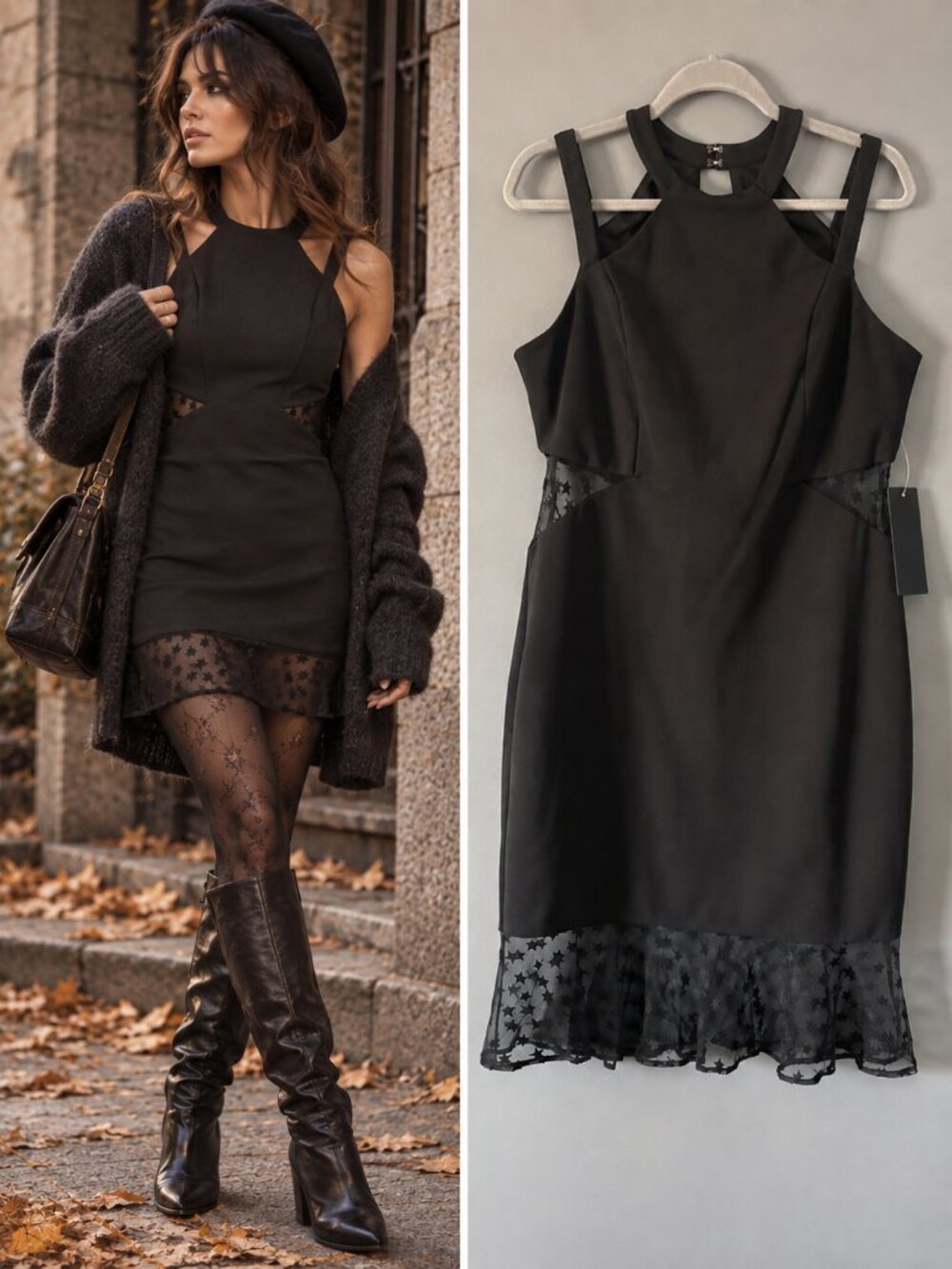 Bebe Black Star Mesh Mini Dress Harness Bodycon Whimsigoth Gothic 10